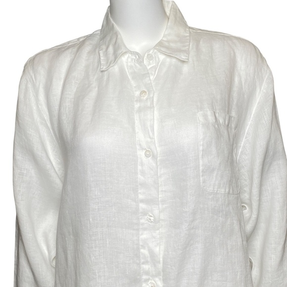 Arleen Bowman Chin Chin Linen Tunic Shirt Womens Size M Button Up White - Picture 2 of 7